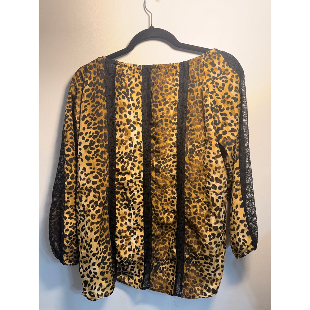 Leopard & Lace Flowy Boho Peasant Shirt - Picture 3 of 7